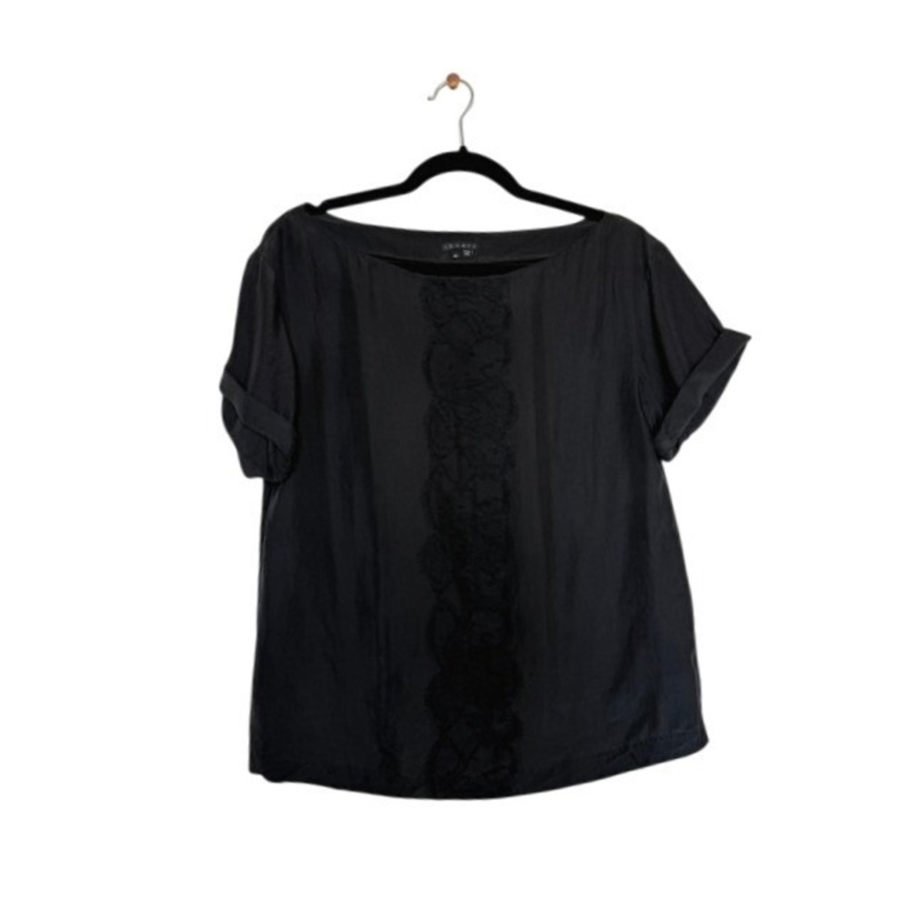 Theory Molani Black Silk & Lace Blouse Women's Size Medium | Designer Silk Top